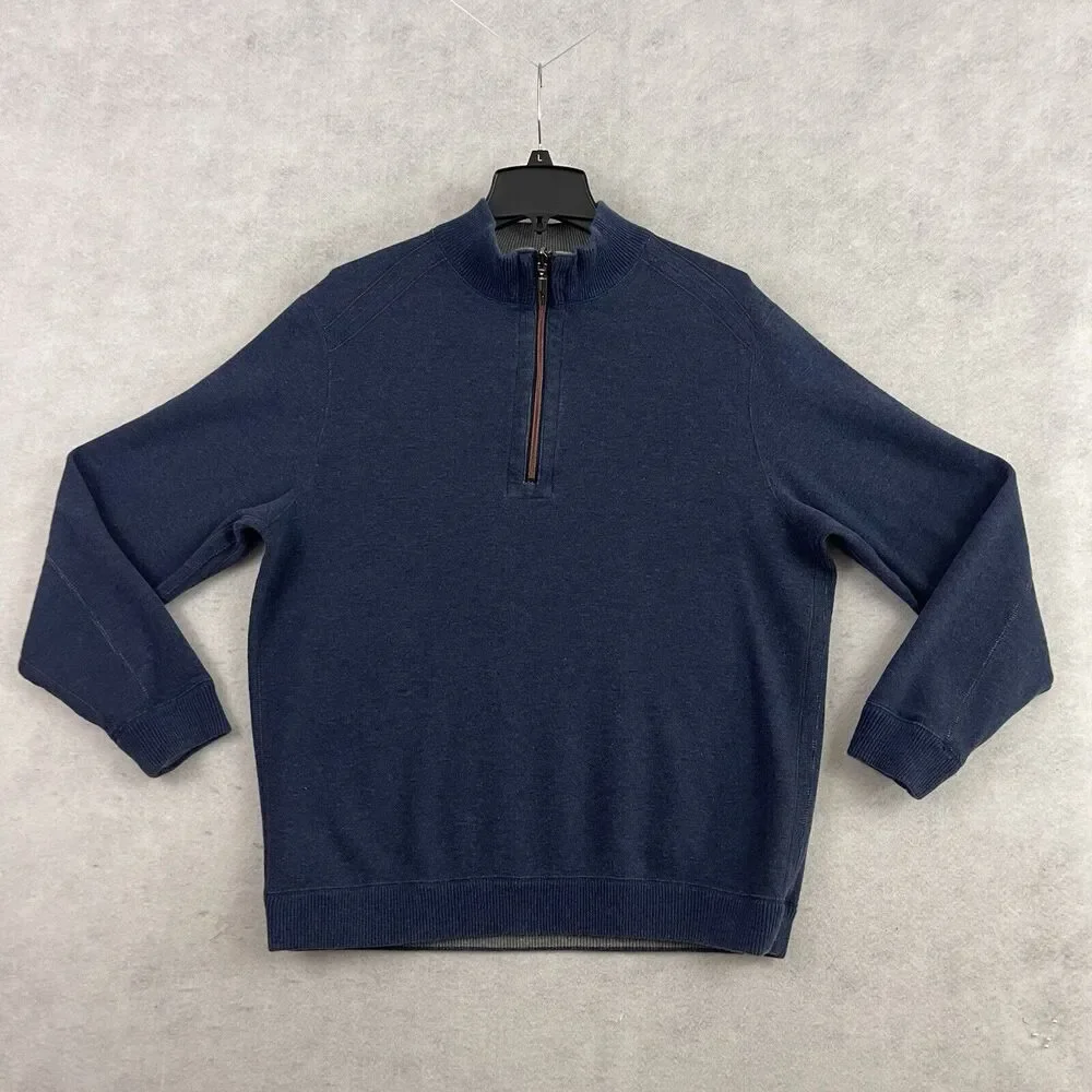 Tommy Bahama 1/4 Zip Sweater Mens Large Gray Blue Reversible Pullover Casual